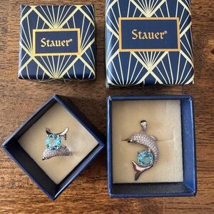 Stauer Silver and (Genuine) Blue Topaz Dolphin Jewelry Set